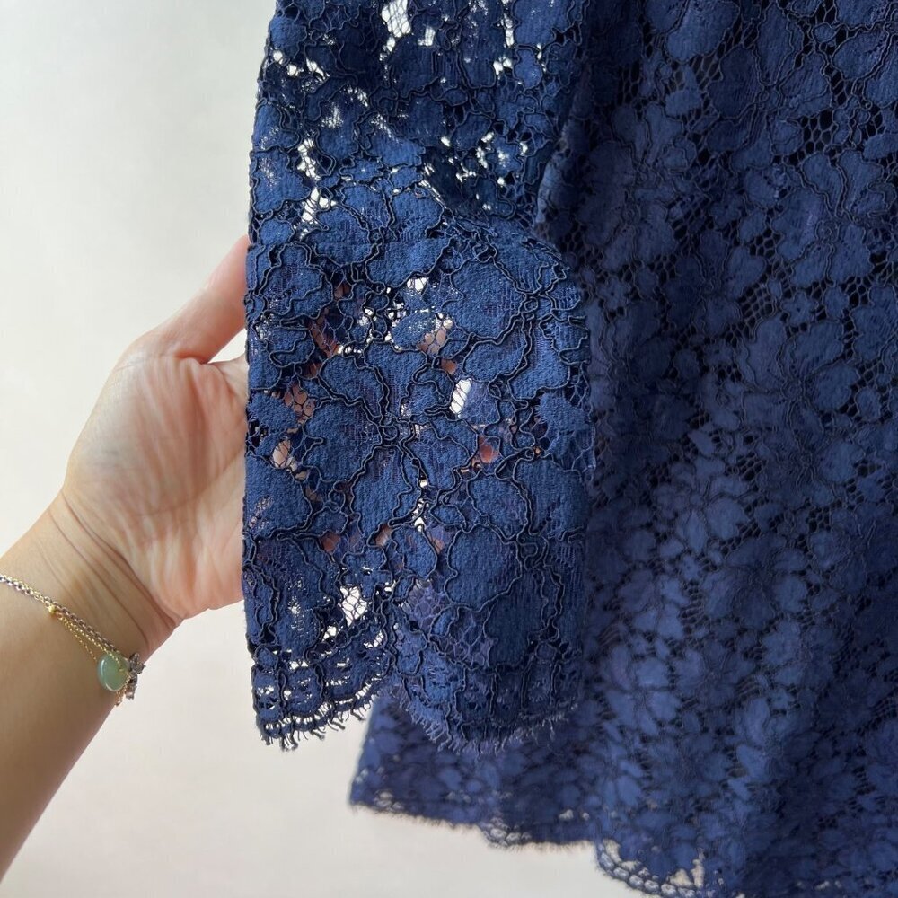 Sandro Paris Mock Neck Scalloped Mini Dress , Navy Lace, Size 2 O43 - Picture 6 of 9